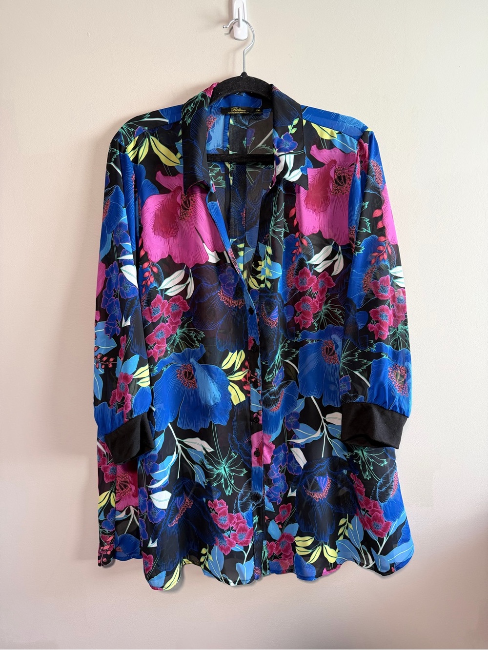 Vintage Plus Size Floral Blouse Swim Cover XXL Made in Canada Bellina